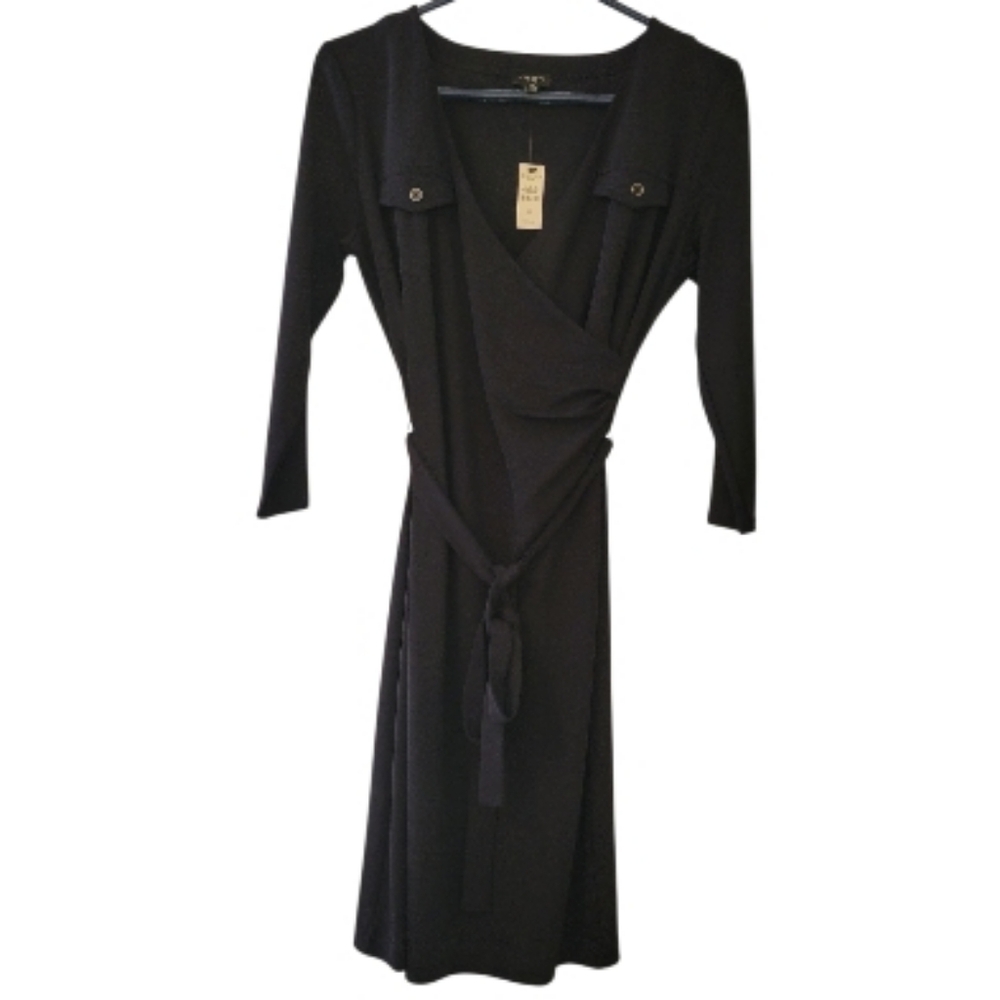 NWT Talbots Black 3/4 Sleeve Midi Wrap Dress Size SP